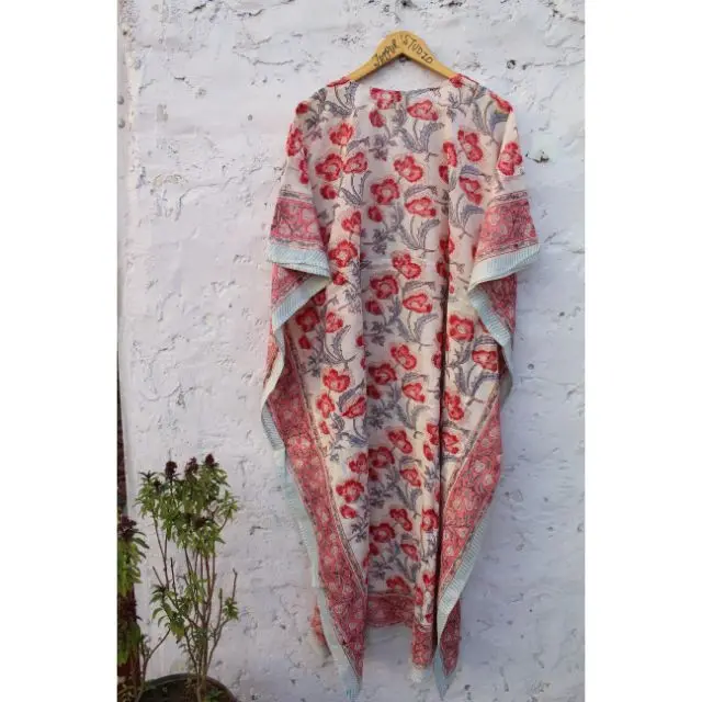 Caftan Woman Free Size Indian Hand Block & Floral Printed Cotton Woman Pario Tunics Maxi Gown Dress