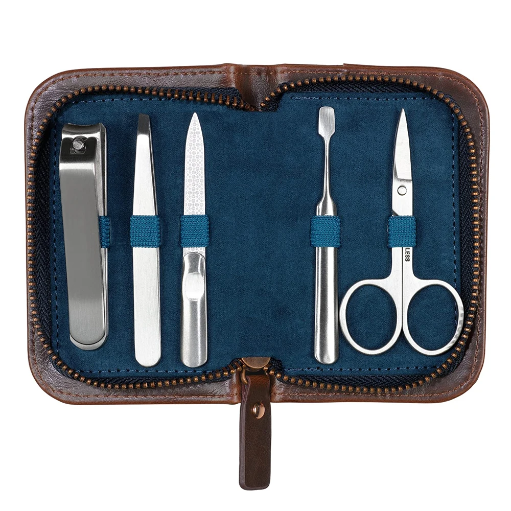 2024 HOT SELL Manicure Set 5 in 1 Stainless Steel Professional Pedicure Kit Nail Scissors Grooming Kit with Leather Travel Case