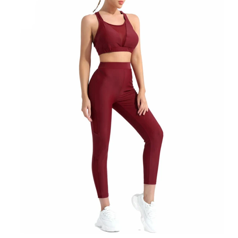 Red Color Women Gym Set Seamless Yoga Sportswear Sport Suit High Waist Leggings Workout Bra New Design Yoga Wear Sets