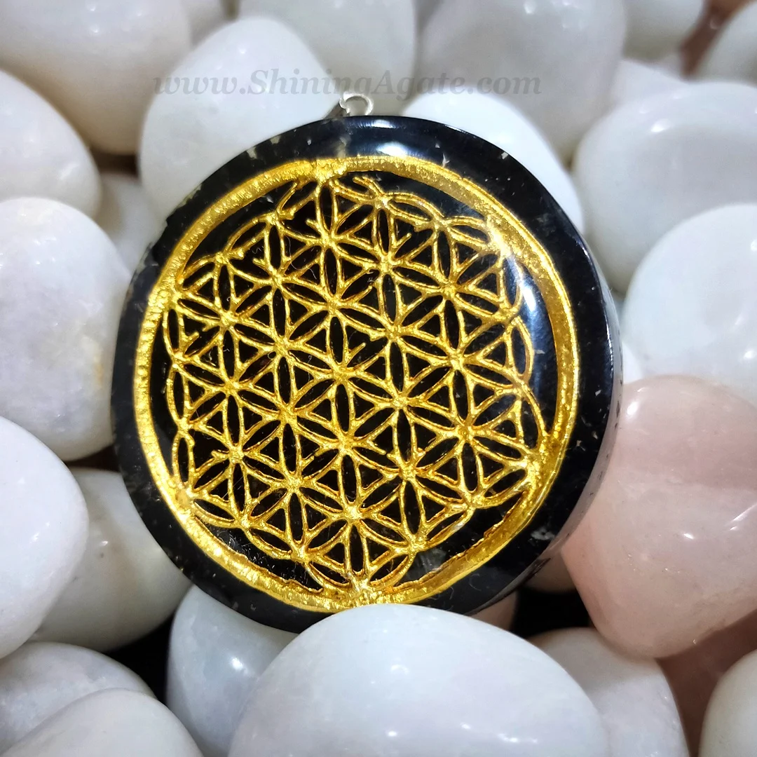 Black Tourmaline Orgone Pendant with Flower of Life Symbol Orgonite Necklace Pendant Agate Chakra Healing Pendant