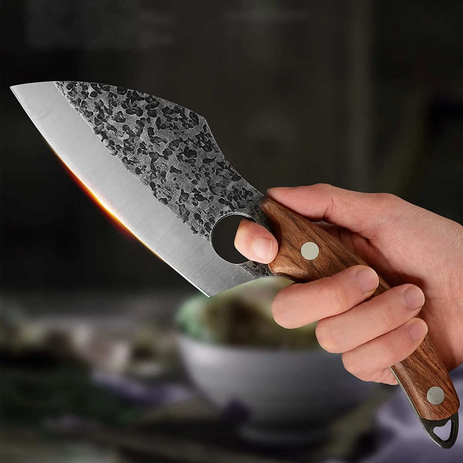 
6 inch Boning Knife Full Tang Handmade Forging Carving Knife 1095 Carbon Steel Blade with Soft Leather Sleeves for Carrying 