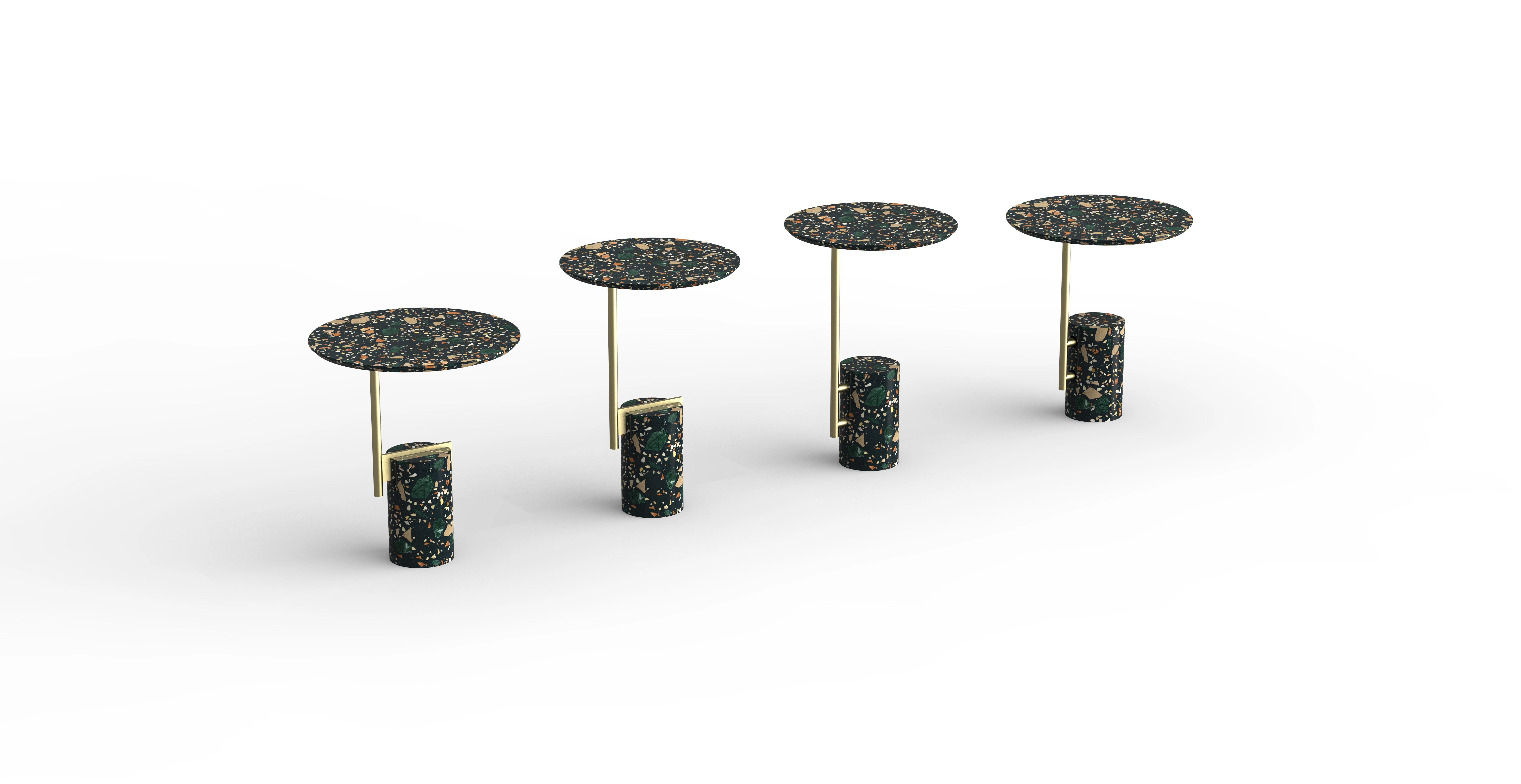 Black round terrazzo table unique design terrazzo furniture cylinder shape artificial stone