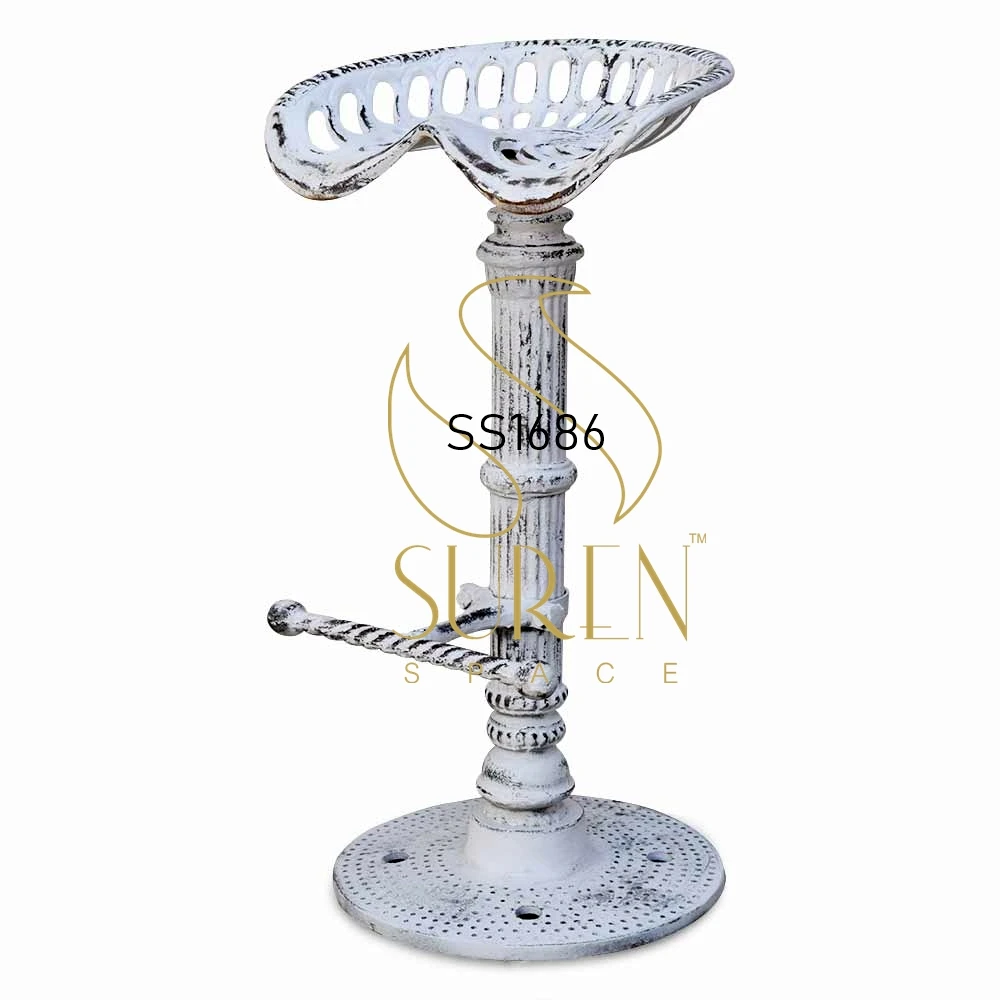 White Distress Tractor Seat Cast Iron Bar Stool Bar Stool Industrial Vintage bar Stool