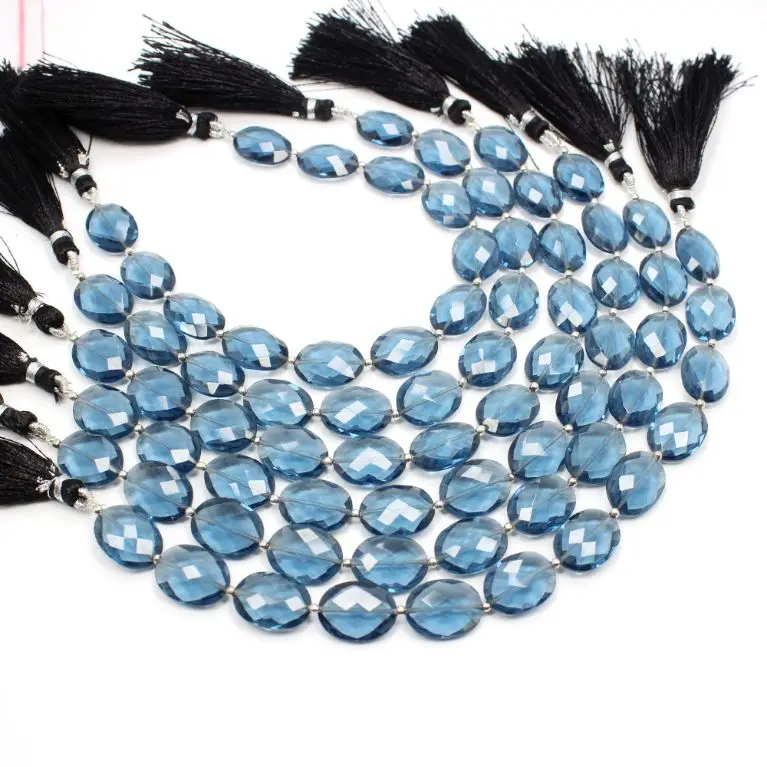 London Blue Quartz Faceted Oval Shape Beads 8 inch Blue Quartz Beads