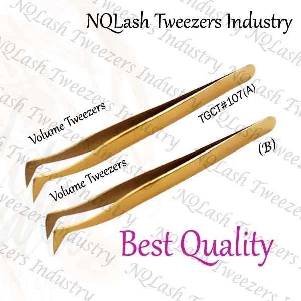 
Top Quality Titanium Gold Color Lash Tweezers / Beautiful Style Titanium Gold Eyelash Extension Tweezers 