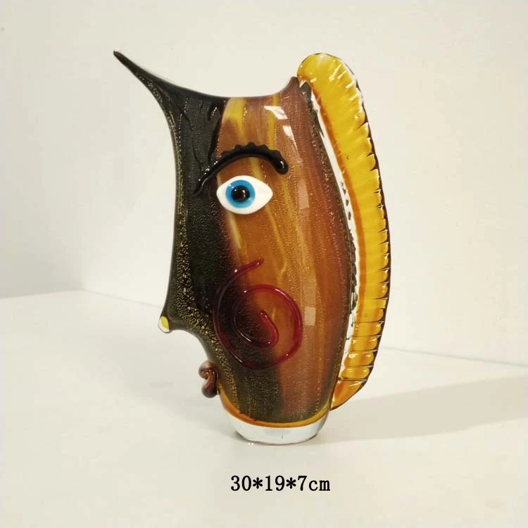 Festival gift hand made blown glass abstract face vase