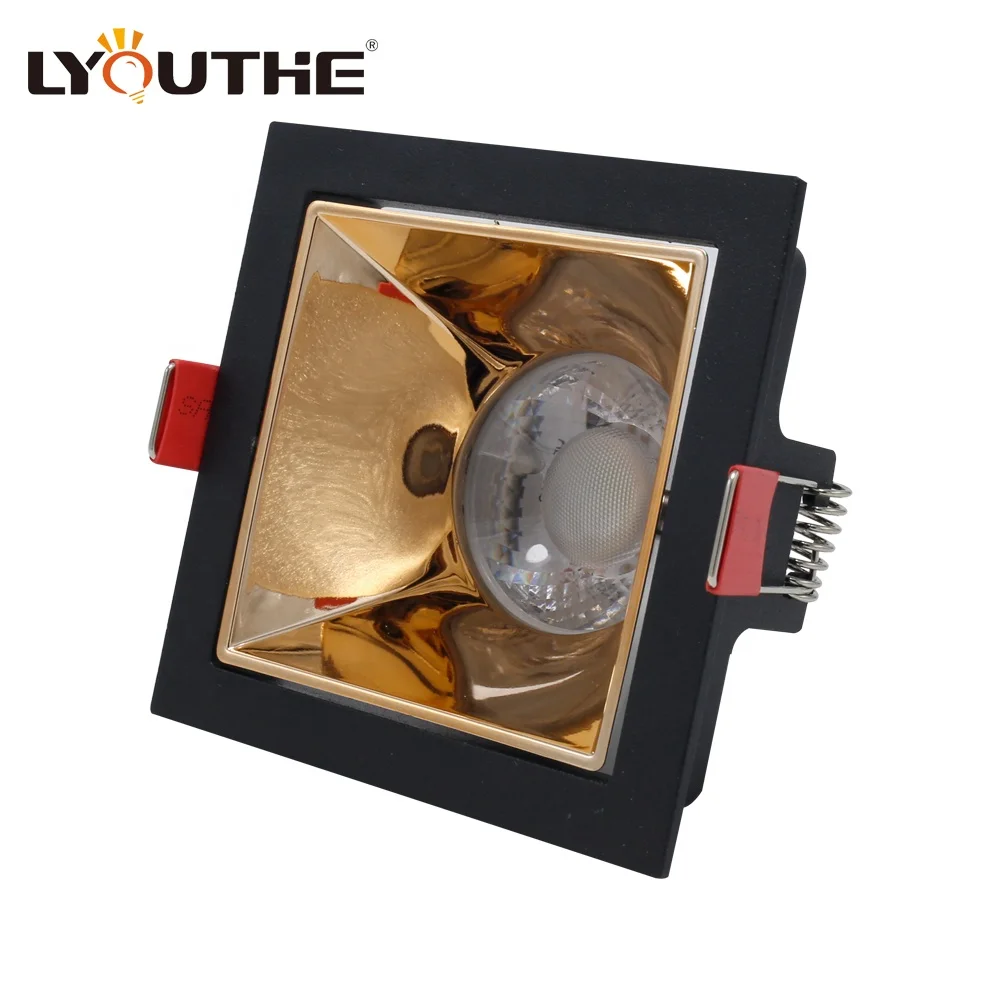 Hotel recessed spotlight gold downlights aluminum mr16 antiglare square gu10 downlight fixture