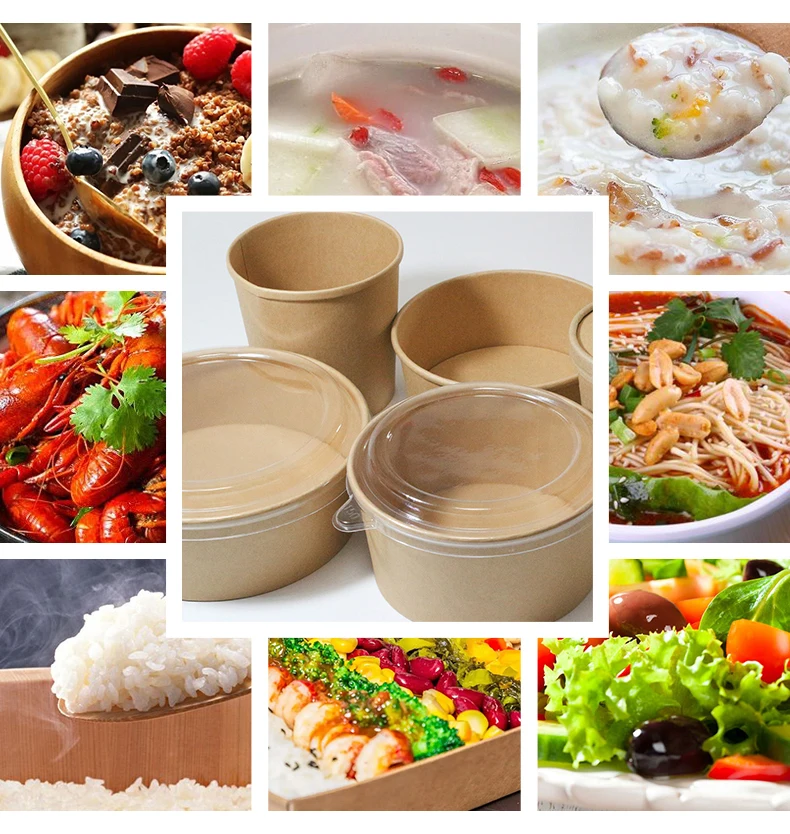 Get Free Sample 1000ml disposable kraft paper bowl biodegradable salad bowl coated with pe bops anti fog lid eco friendly