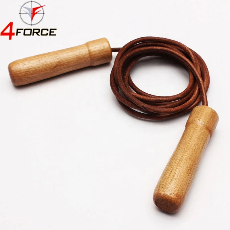 Wood Speed Sports Training Wooden Handles Leather Skipping Jump Rope