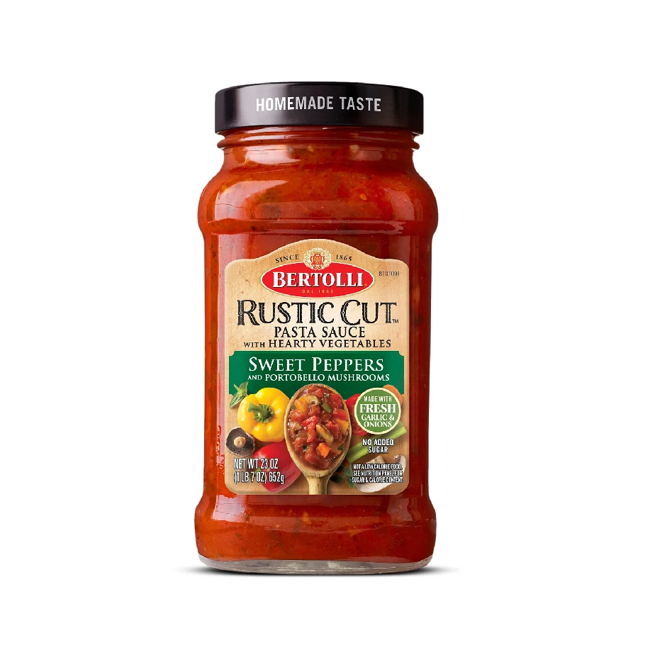 Bertolli Rustic Cut Sweet Peppers & Portobello Mushrooms Red Pasta Sauce With Hearty Vegetables (23 Oz x 6 Units) Product of USA