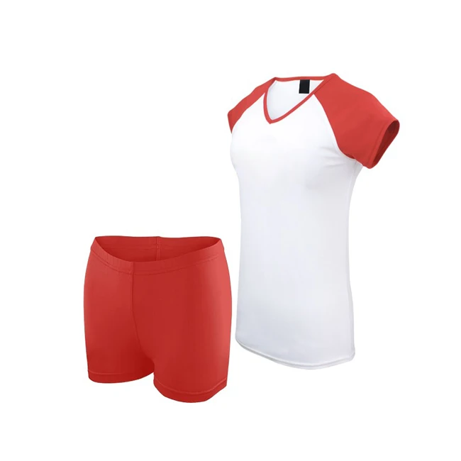
Volleyball Uniforms Made With Solid Pattern V-Neck Shirt With Shorts 