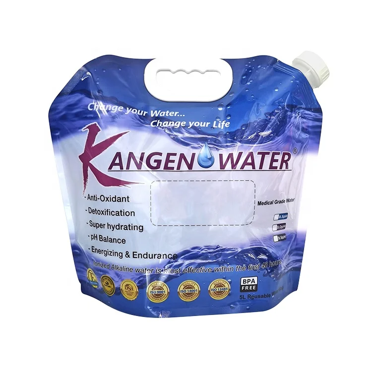 New printed k8 machine fold water container 5 litr bpa free kangen water bag