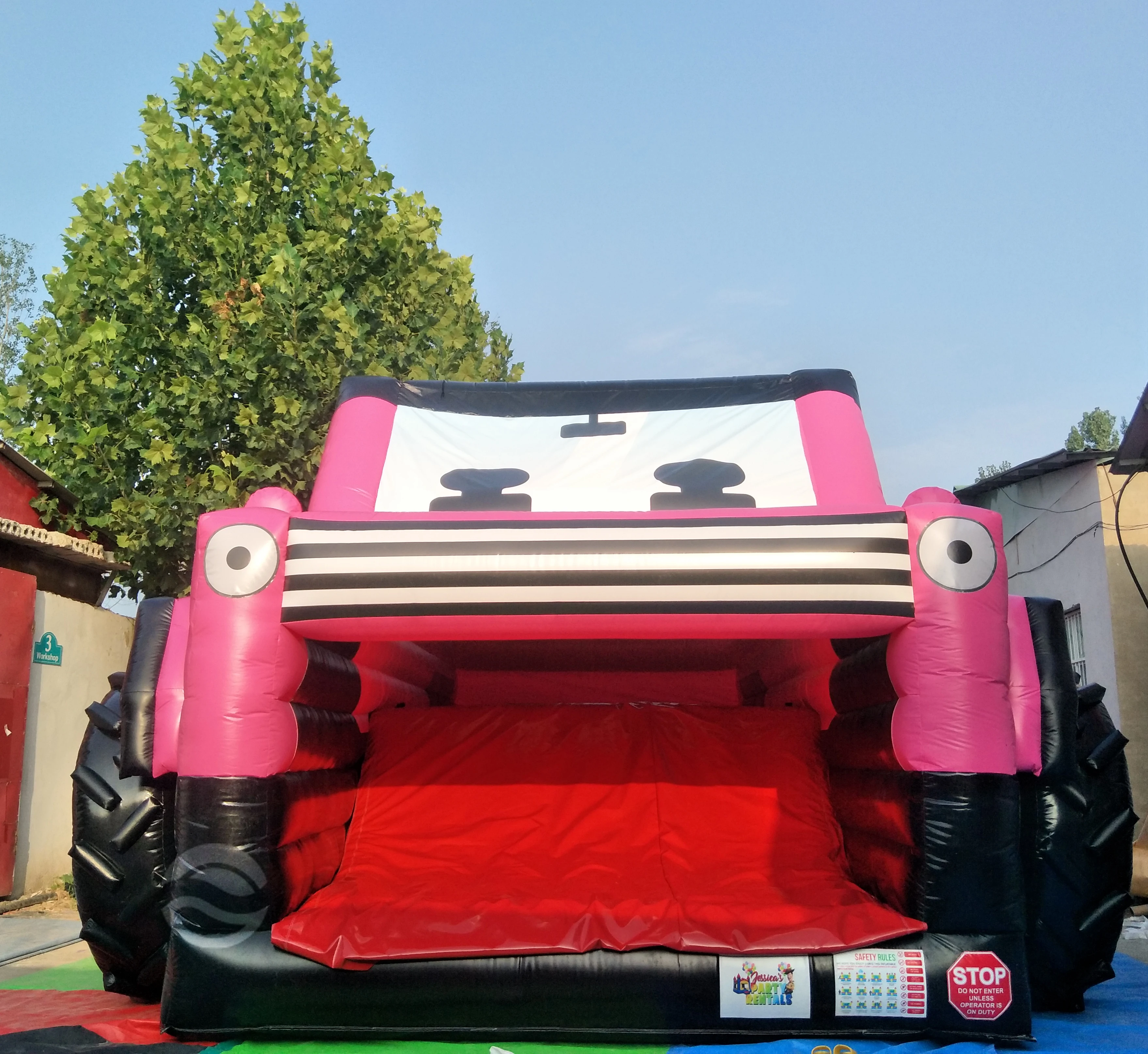 Commercial Bounce House Pink Monster Truck Inflatable Car Bouncy Castle Combo