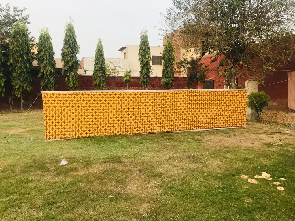 Desert Camping Tent Windbreak Sidewall 100% Cotton Canvas with Steel Poles Double Layer Inside Dyed/Printed Fabric