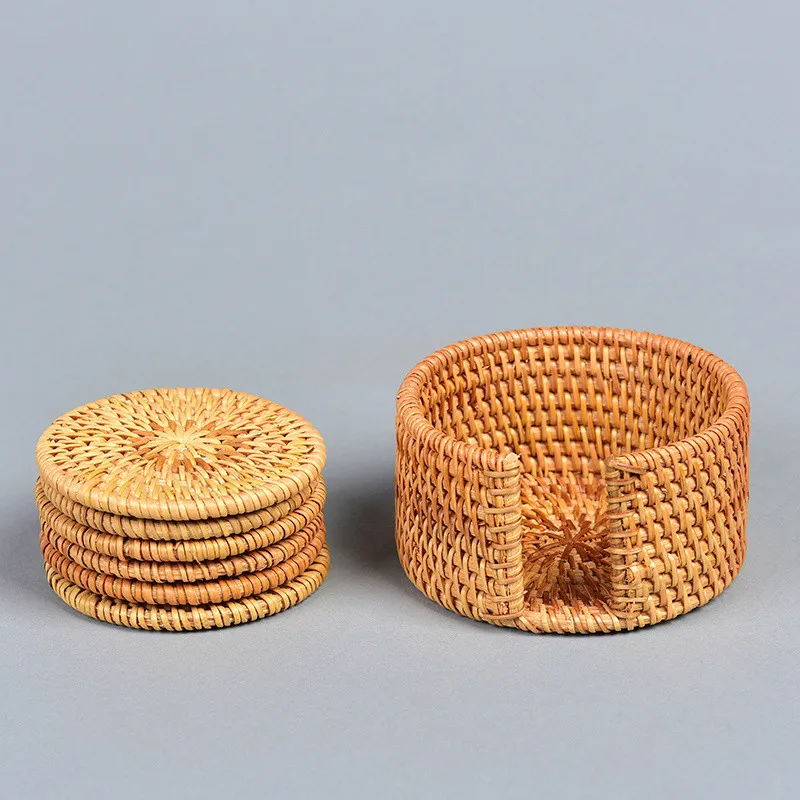 2022 Collection Handmade Rattan Coaster Set Seagrass Coaster Set Made In Vietnam