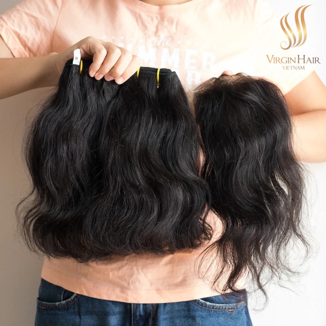 Wholesale Cuticle Aligned Raw Virgin Hair Human Raw Hair Machine Double Weft Natural Wavy Unprocessed From VIRGIN HAIR VIETNAM