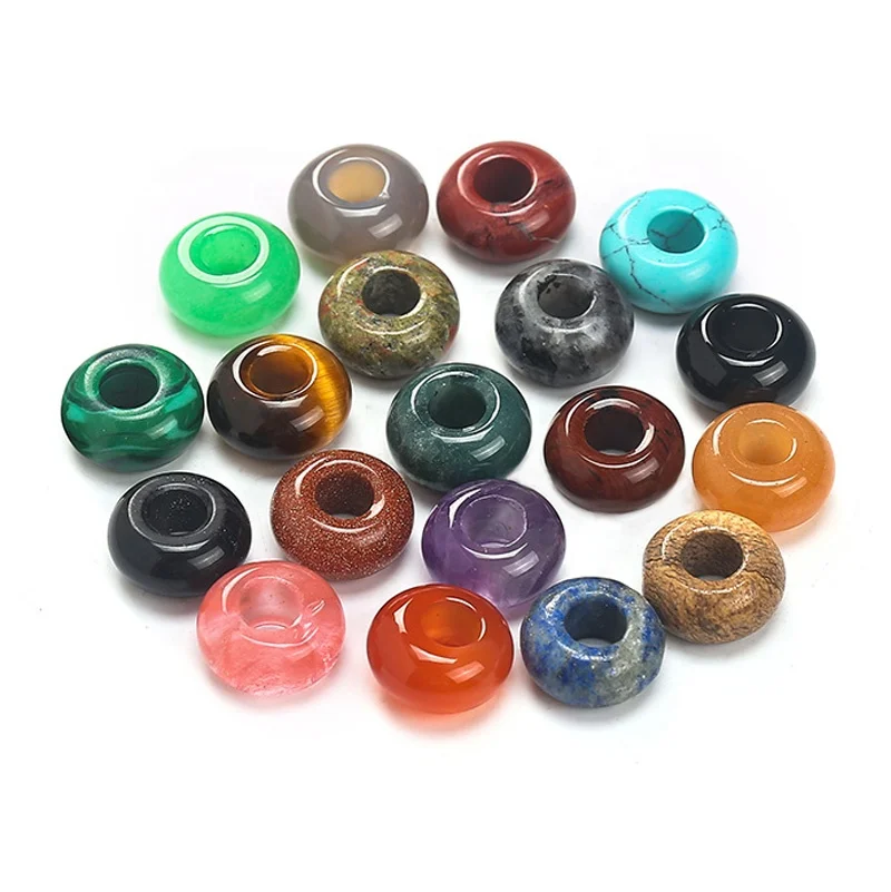 Wholesale 30 kinds of gemstone 5mm large hole European rondelle beads for hair accessories jewelry bracelets making