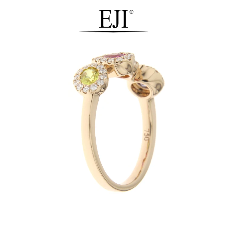 18K 750 Rose gold Yellow Sapphire Pink Sapphire Sapphire Diamond Ring for Daily Wear Smart Causal look