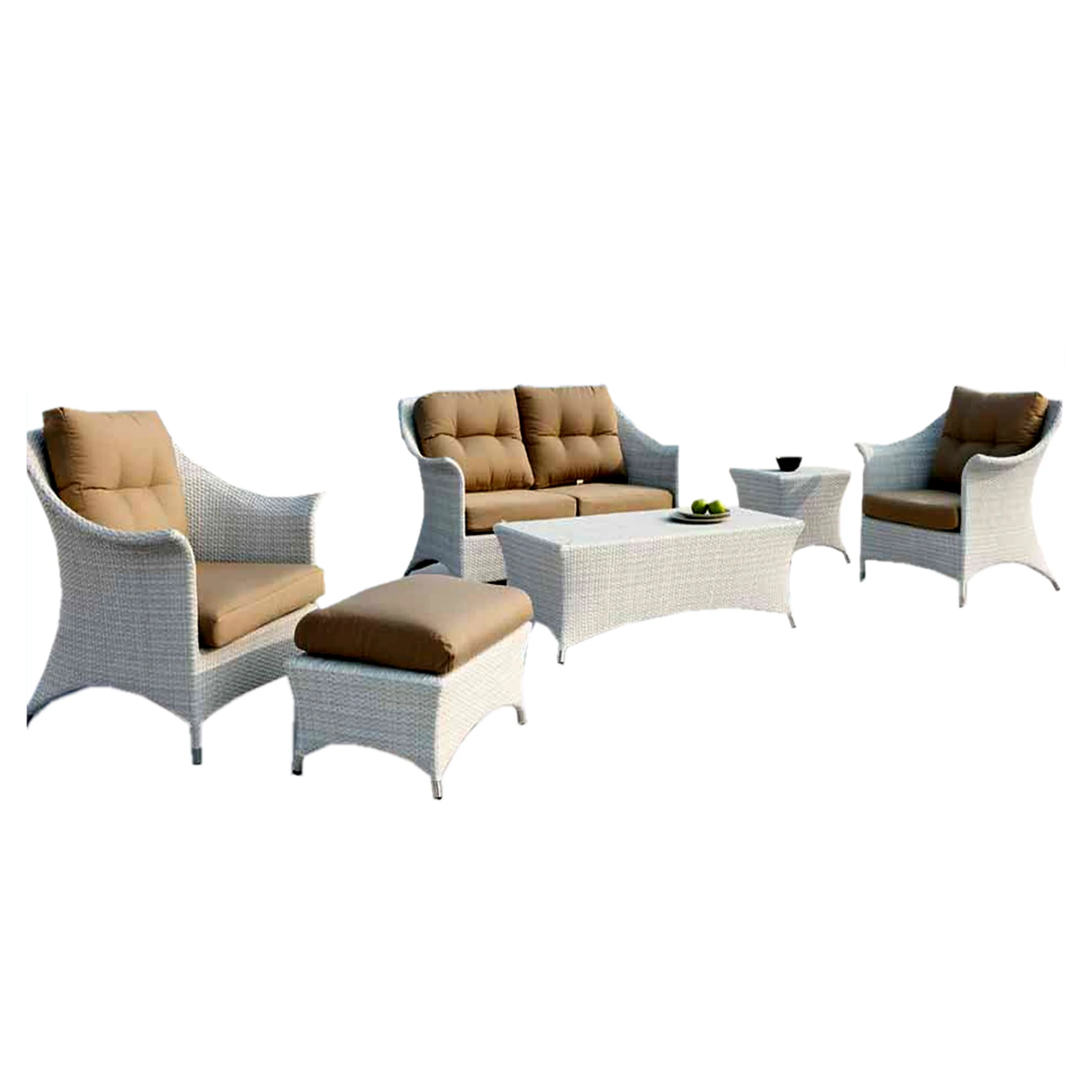 pure white rattan patio sofa set modern luxury garden aluminium L shape sofa set with cushions rattan wicker