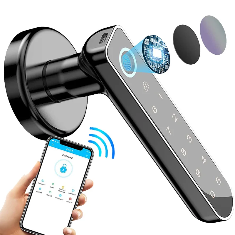 Electronic Fingerprint Smart Handle Keyless Opening Door Lock with Finger print App BLE Key Electronic for Apartment Garage