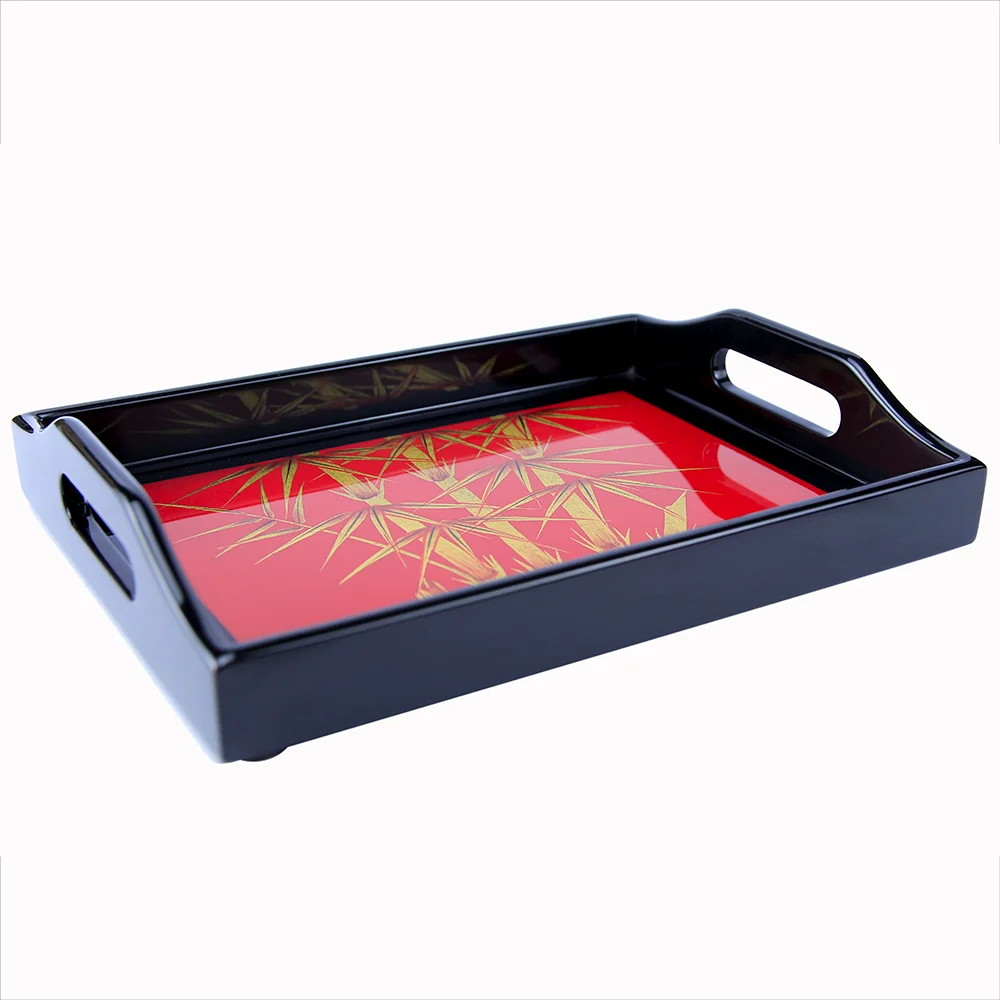 Лидер продаж, деревянные сервировочные подносы из бамбука для еды, хранения с ручками, декоративный полированный поднос