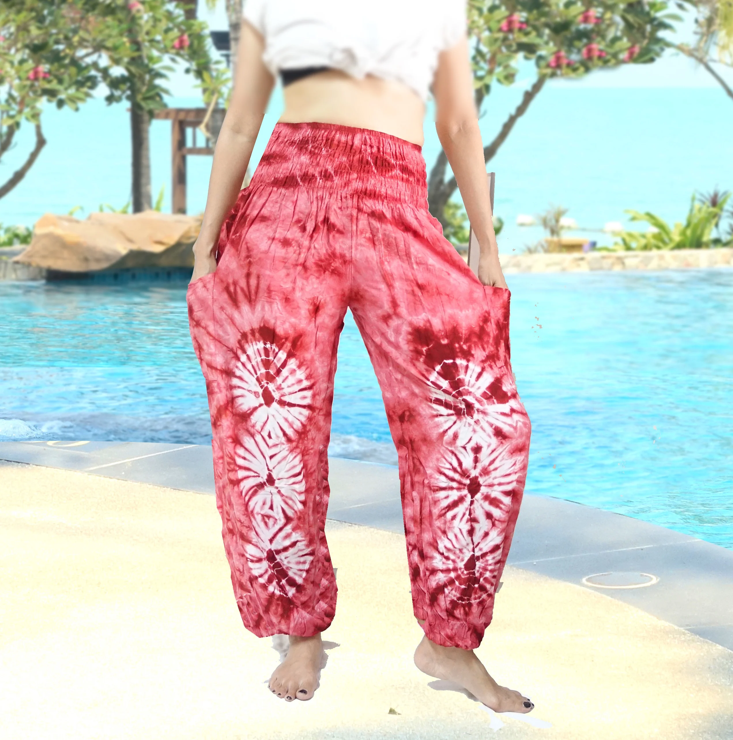 
Thai Tie dye oriental fisherman RETRO INDIE HIPPIE BOHO HAWAII POLKA DOT FESTIVAL BEACH SUMMER MAXI PANTS 