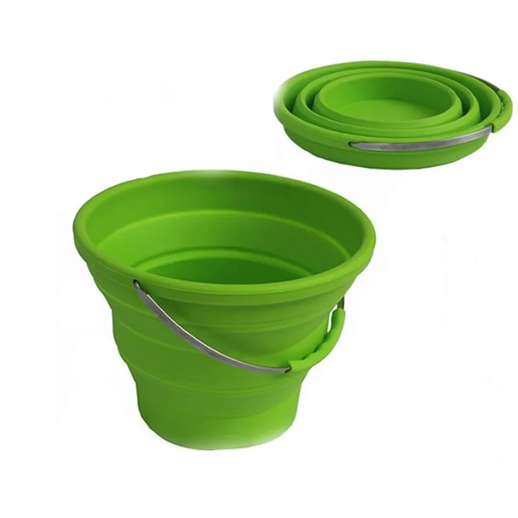 Portable camping square round pink 10l silicone water folding bucket