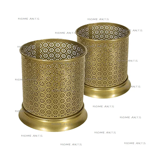 Designer Gold Polished Trash Garbage Bin Premium Quality Round Medium Size Metal Waste Bin At Affordable Price