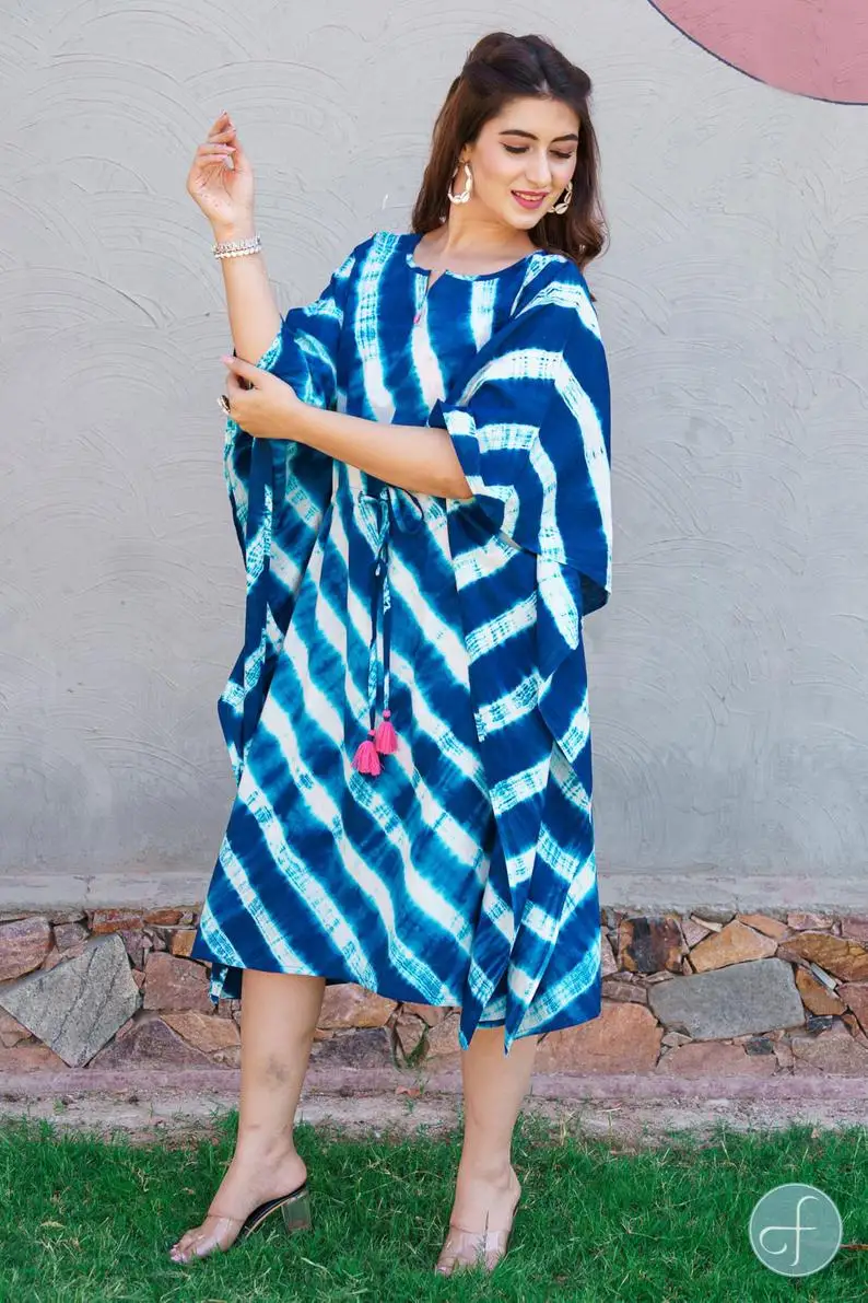
India Boutique Wholesale Tie Dye Print Women Clothing Beachwear Indian Cotton Kaftan Silk Dress 