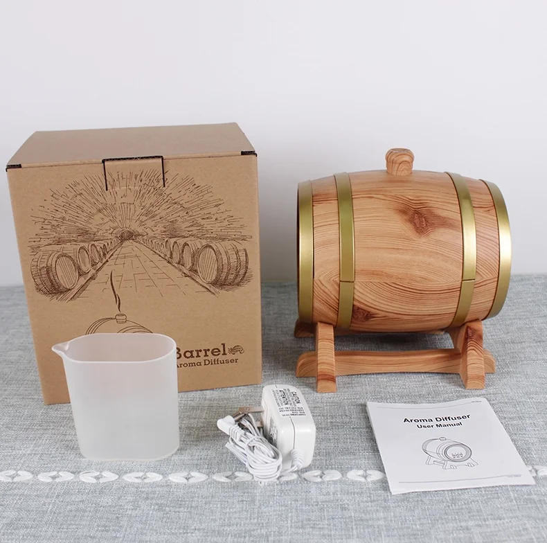 Hot Selling Smart Wood Grain Wine Barrel Aroma Diffuser 350ml Blue Tooth 7 Led Light Aroamtherapy Diffuser