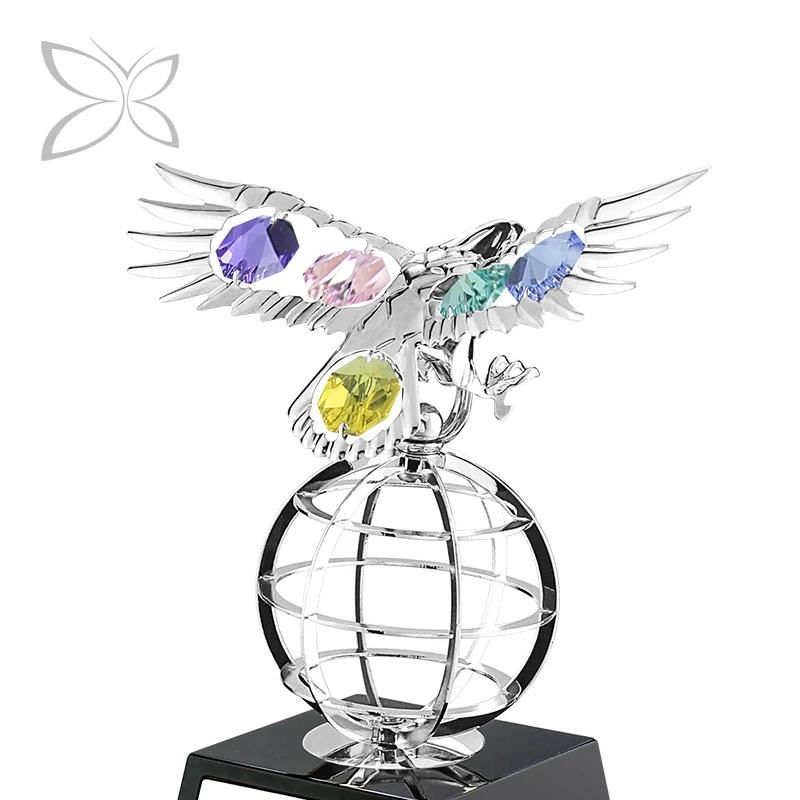 Chrome Plated Metal Eagle Decorated with Brilliant Cut Crystals Trophy Award Corporate Gift