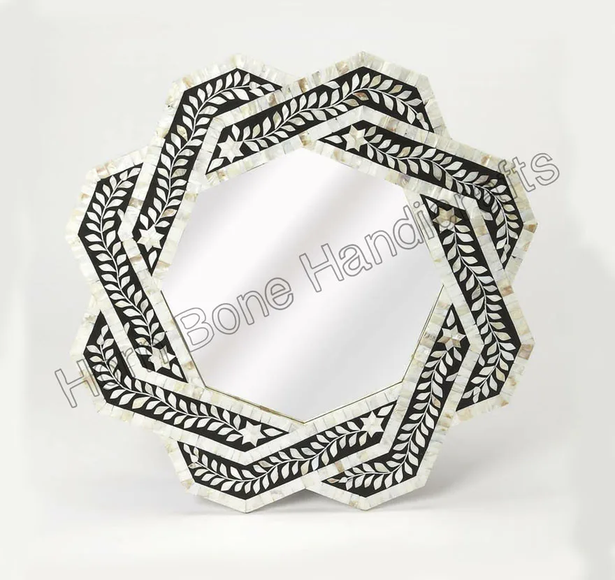 High Quality Home Decor Bone Inlay Round Photo Frame Home Interior Wall Hanging Bone Inlay Mirror Frame For Bedroom And Bathroom