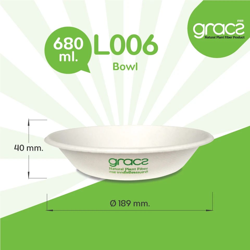
Gracz L006 Bowl 680ml eco friendly packaging cup bowl food containers Thailand 