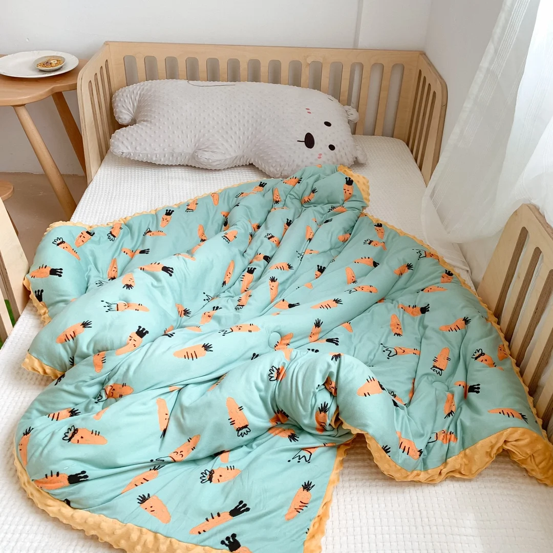 Cartoon Printed Soft Warm Double Layer Baby Blanket Comforter Quilt Cover With Dotted Backing