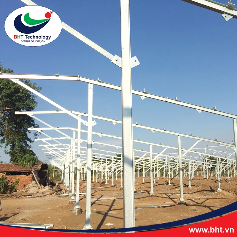 BHT solar panel pole mounting structure system for ground solar energy, made in Viet Nam, high quality.