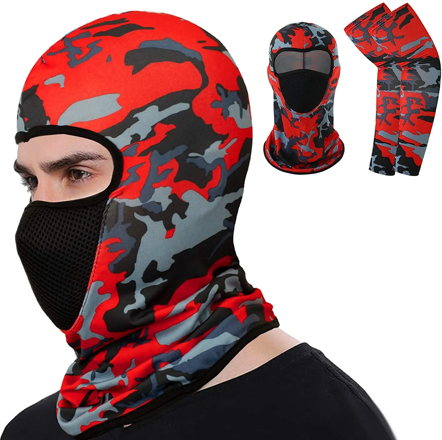 UV Protection Breathable Neck Gaiter Head Wraps Ice Silk Arm Cover Set Summer Balaclava Full Face Cover and Cooling Arm Sleeves