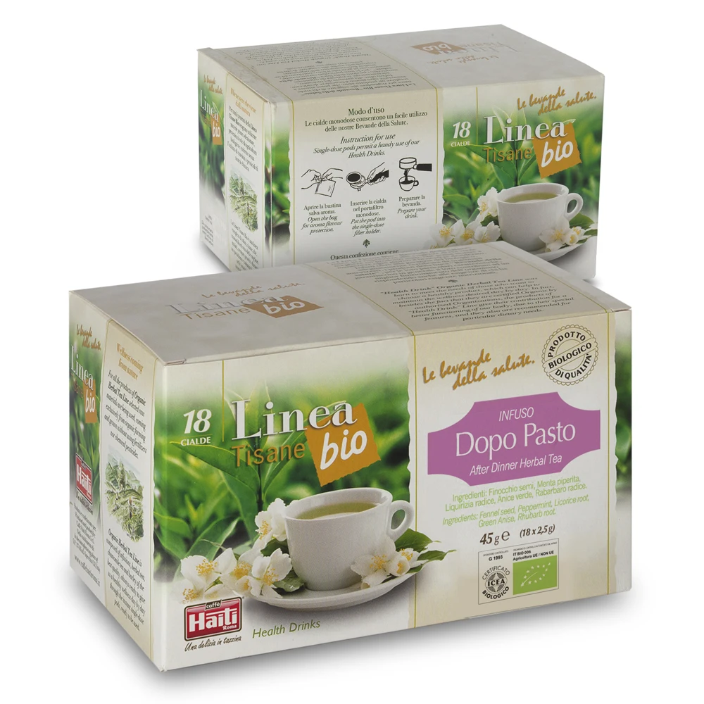 100% Organic Dopo Pasto Digestive Herbal Tea Biodegradable Paper Pod Single-dose Packed Individually Protective Atmosphere 18Pcs