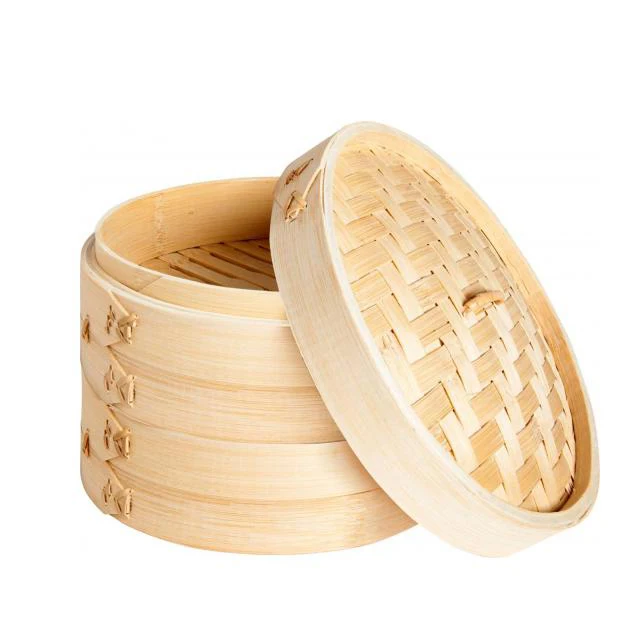 Eco Friendly Wholesale High Quality Dimsum Use Custom OEM Round Vietnam Dia 10 cm 4 inch Best 1 2 Tier Bamboo Steamer Basket