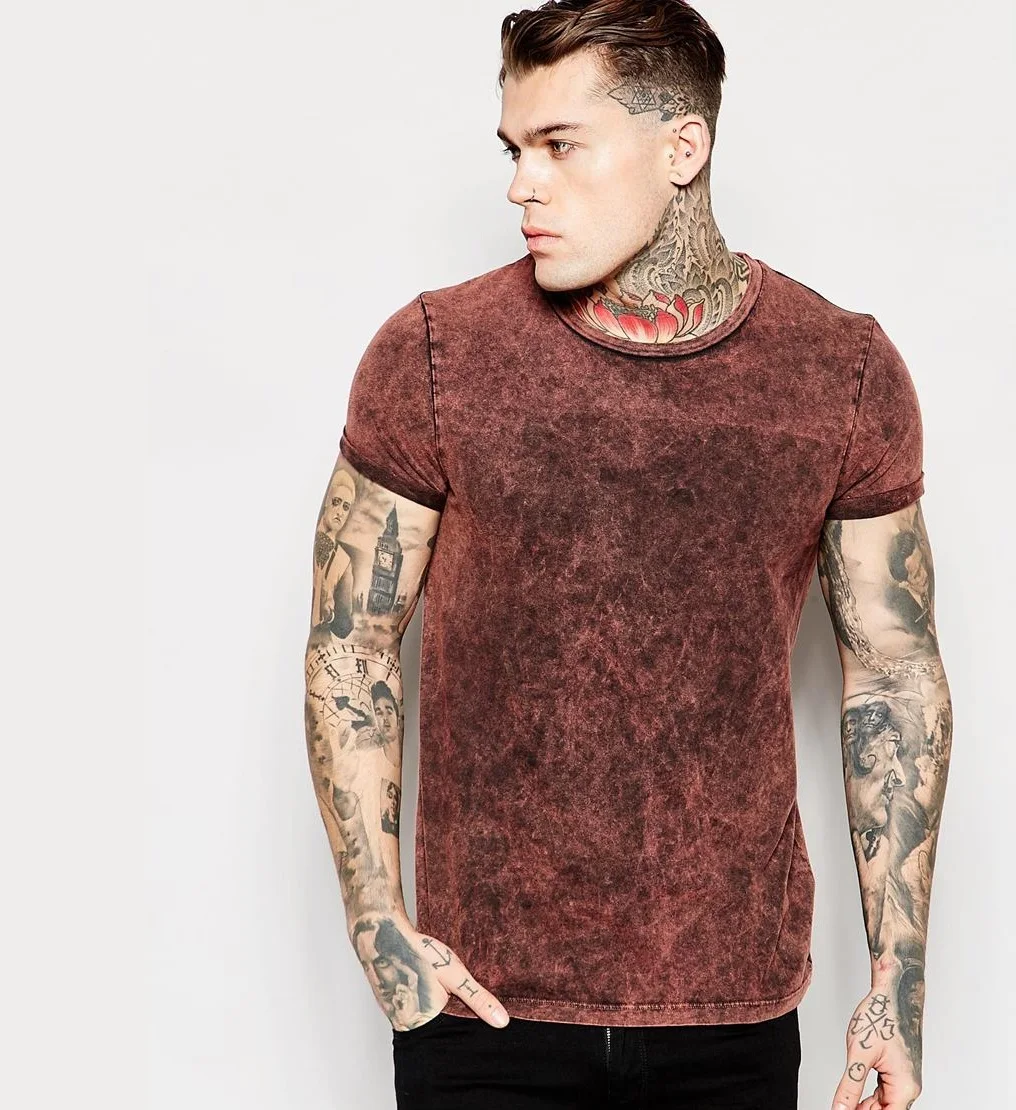 2020 Men Blank Plain Acid Wash Distressed Knit Tee Oversized T Shirt High Quality
