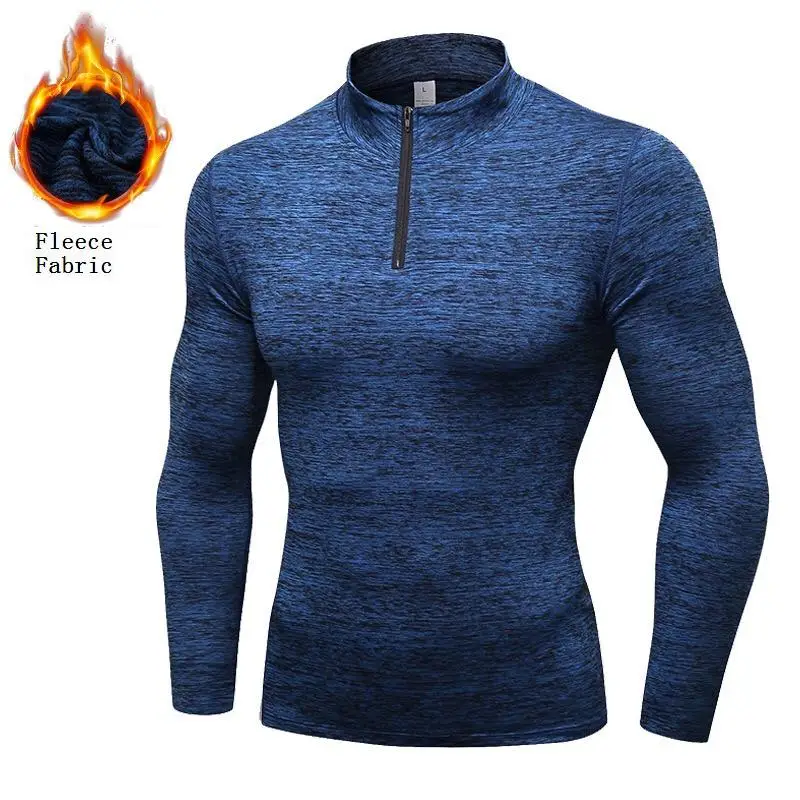 Vedo Compression Shirt Dropshipping Custom Logo Polyester Slim Fit Fleece Long Sleeve Fitness Clothing Zipper Shirt Men GYM Wear