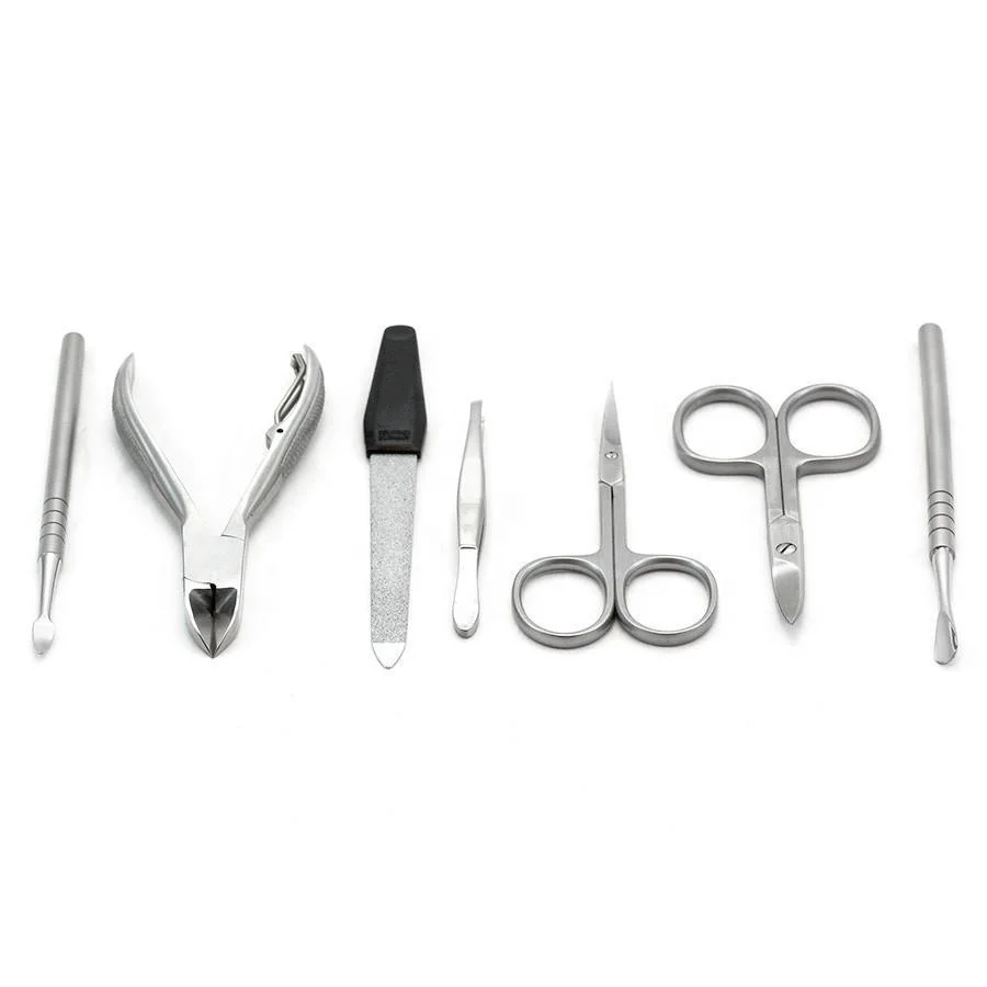 Premium Stainless Steel Manicure Set Custom Color 7 Pcs Complete Manicure And Pedicure Tools Set With Frame Case