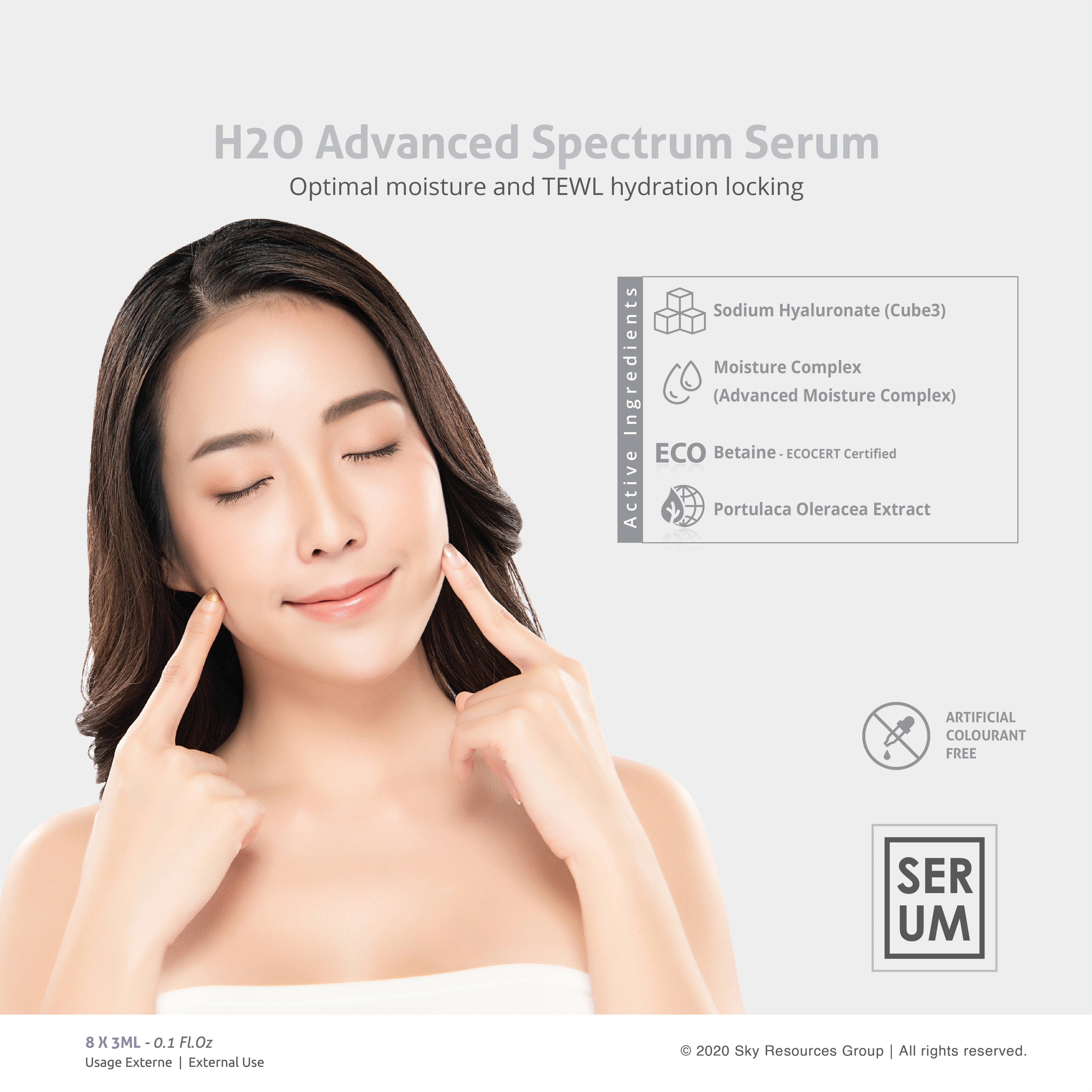 Advanced Hydrating Contain Sodium Hyaluronate Betaine ECOCERT face serum ampoule with TEWL Water-locking Power to cure dry skin