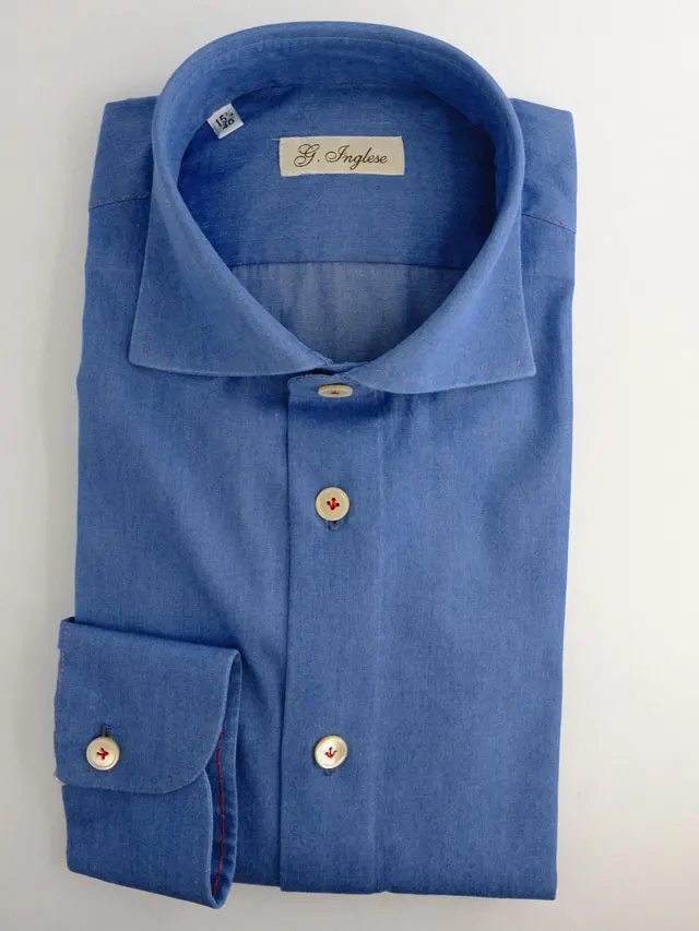The Best Quality Handmade in Italy Fine Denim High Tailor Shirt For Man G. Inglese for Elegant Man for sale