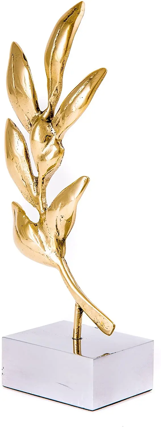 Скульптура ручной работы из твердой латуни и металла в форме листа с металлическим основанием для гостиной спальни полки витрины стола домашний декор