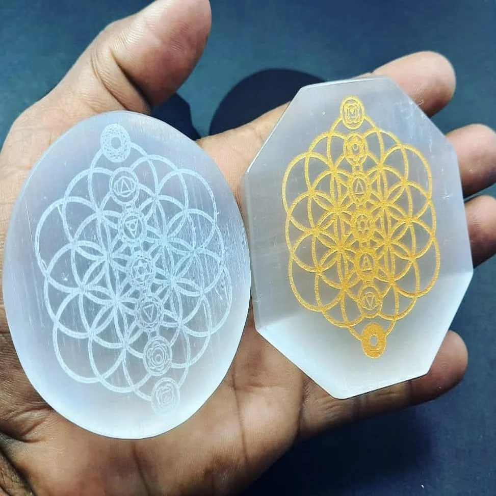 Оптовая продажа, агат, селенит, Подставка для зарядки с гравировкой символа, селенит, камень