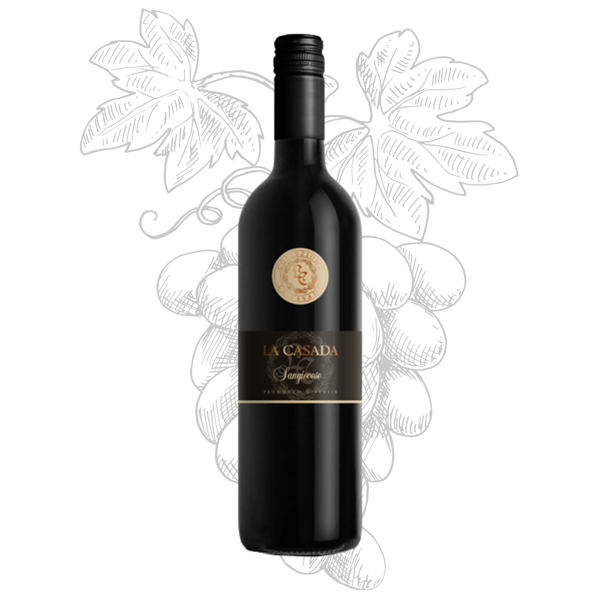 Premium Italian Red Wine - Sangiovese Rubicone IGT La Casada - bottles 750 ml alcohol 12% Made in Italy for export
