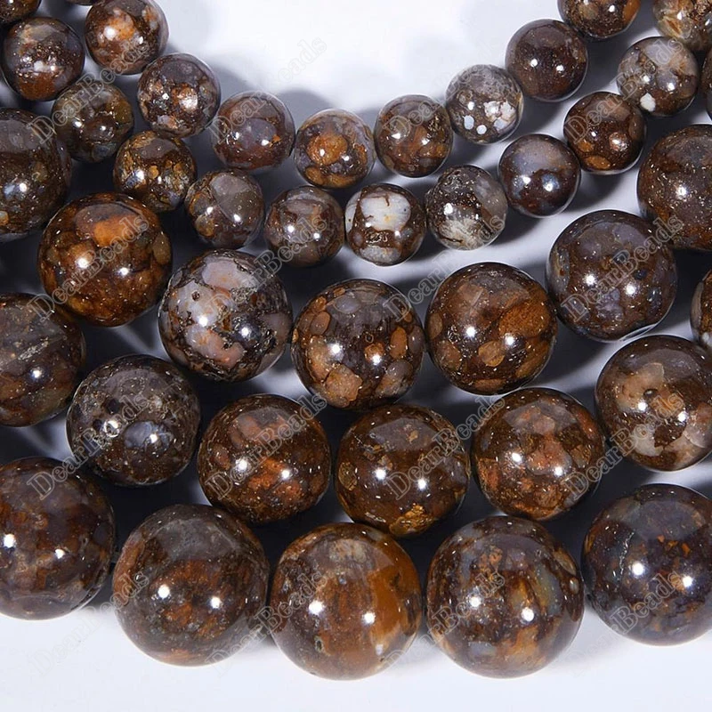 Wholesale Natural 6mm 8mm 10mm Stone Round Brown Color Fire Lace Opal Beads Strand For DIY Bracelets Jewelry Making