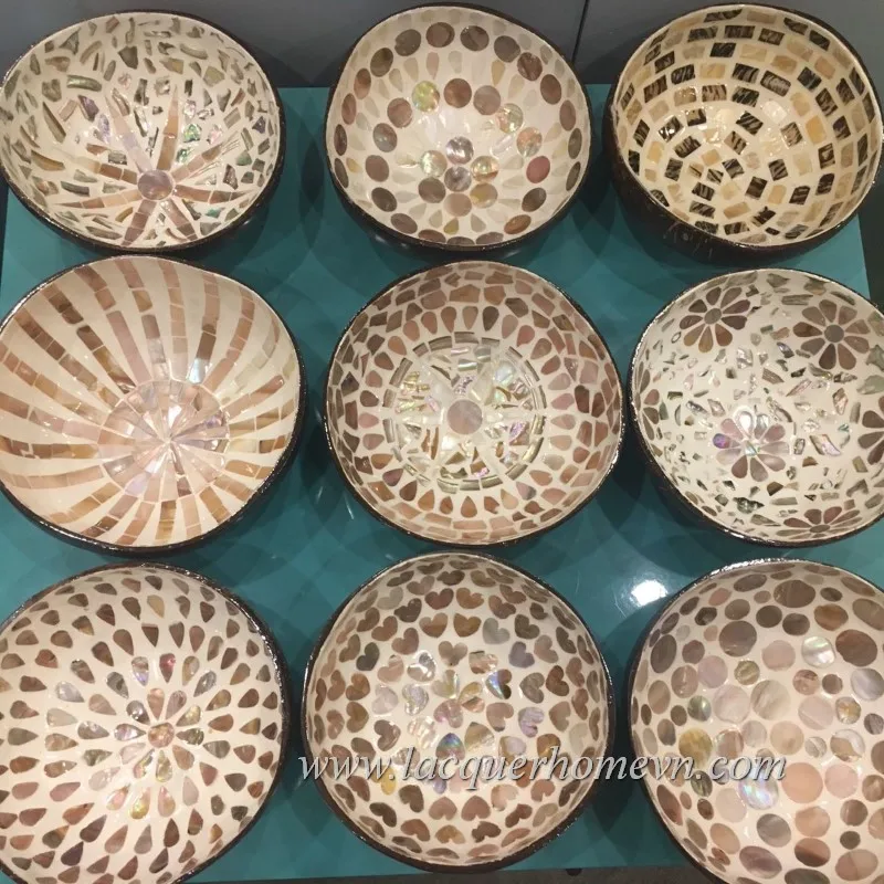 Vietnam lacquered coconut bowls new products handicraft high quality coconut shell bowl with mother of pearl