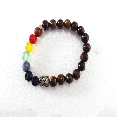 Handmade Seven Chakra Red Tiger Eye Gemstone Bracelet with Buddha Elastic Beaded Crystal Bracelets for Healing on Sale!