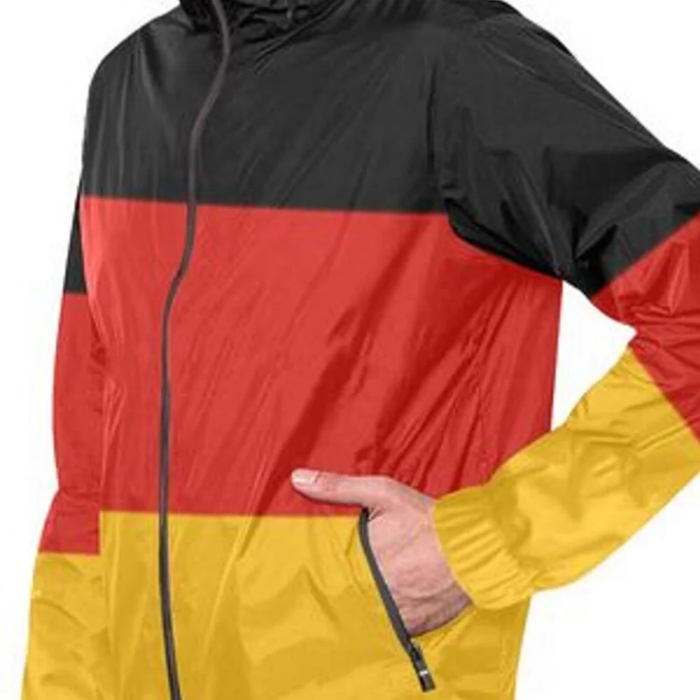 Comfortable Men Full Zip German Flag Color Windbreaker Jacket